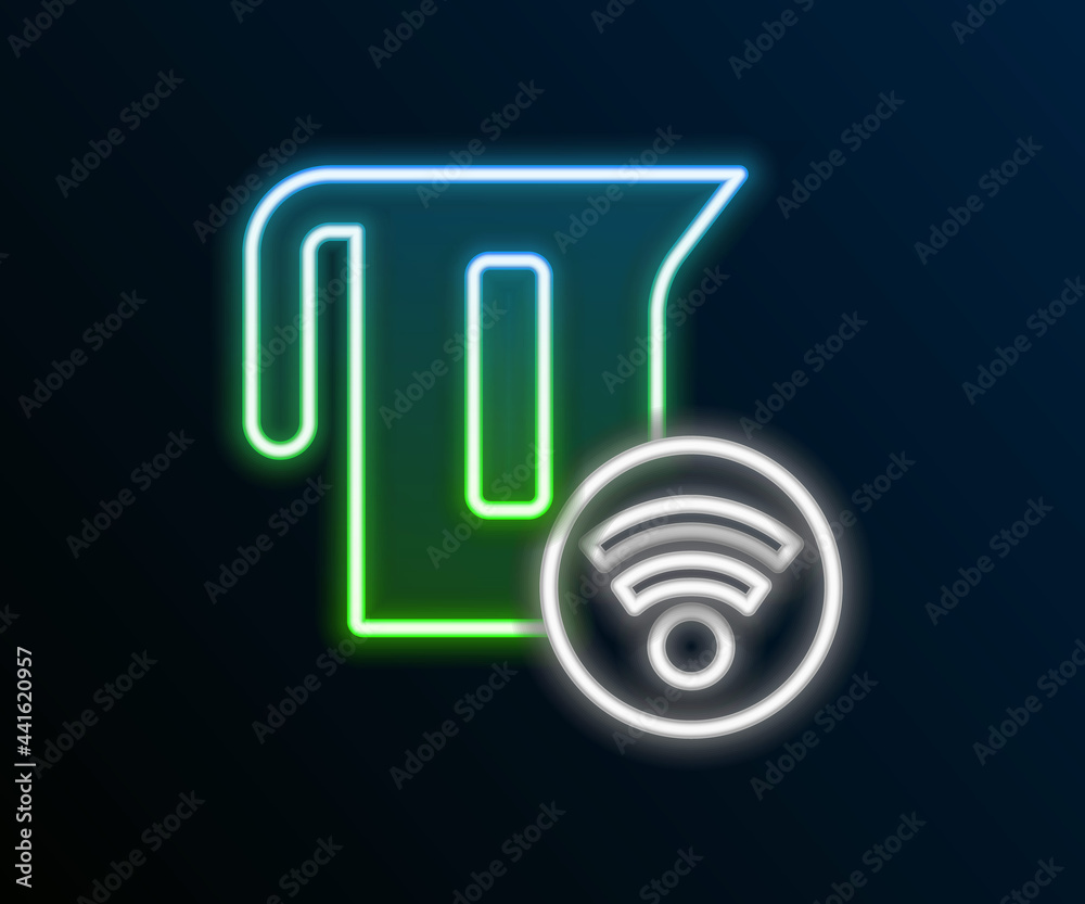 Glowing neon line Smart electric kettle system icon isolated on black background. Teapot icon. Internet of things concept with wireless connection. Colorful outline concept. Vector Glowing neon line Smart electric kettle system icon isolated on black background. Teapot icon. Internet of things concept with wireless connection. Colorful outline concept. Vector