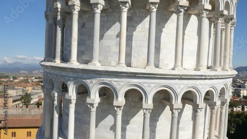 Aerial footage drone view of Pisa Tower in Italy// no video editing
