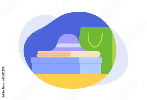 Clothes design elements on various shape background. Vector flat cartoon illustration.