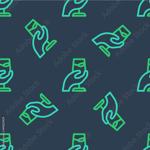 Line Wine tasting, degustation icon isolated seamless pattern on blue background. Sommelier. Smells of wine. Vector