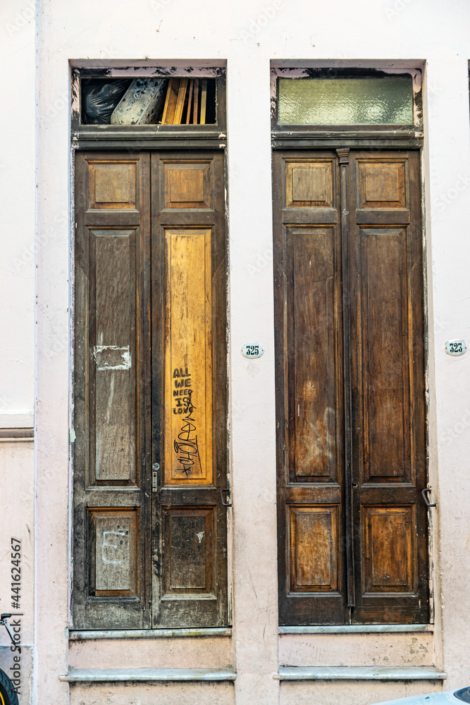 Old building's doors in the streets of Buenos Aires, Argentina