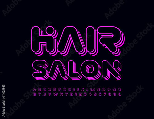 Vector modern logo Hair Salon. Trendy bright Font. Decorative Alphabet Letters and Numbers set