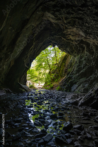 A view looking out from inside a cave at Rydal in the English Lake District © Oliver