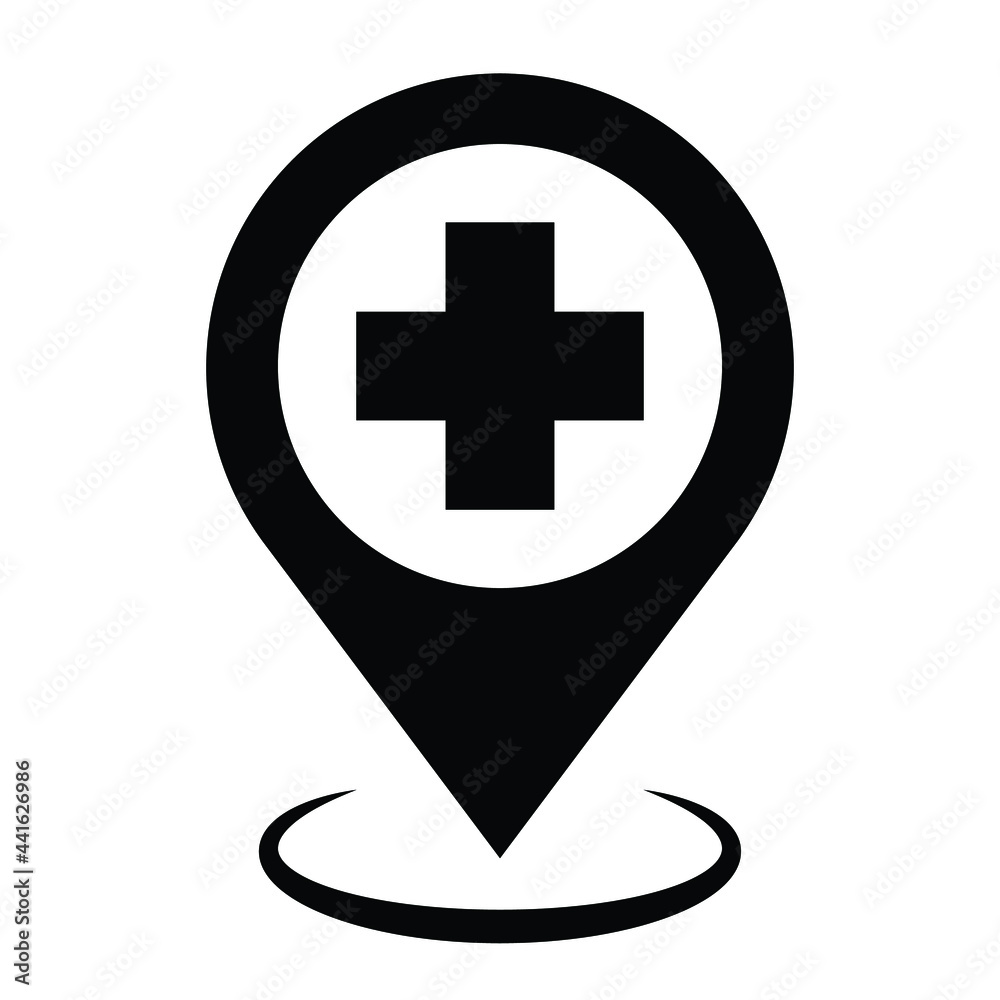 hospital location, healthcare center point, route and destination