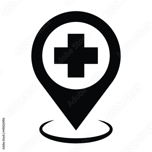 hospital location, healthcare center point, route and destination