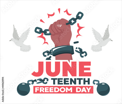 June. illustration of fists struggling to break free from chains