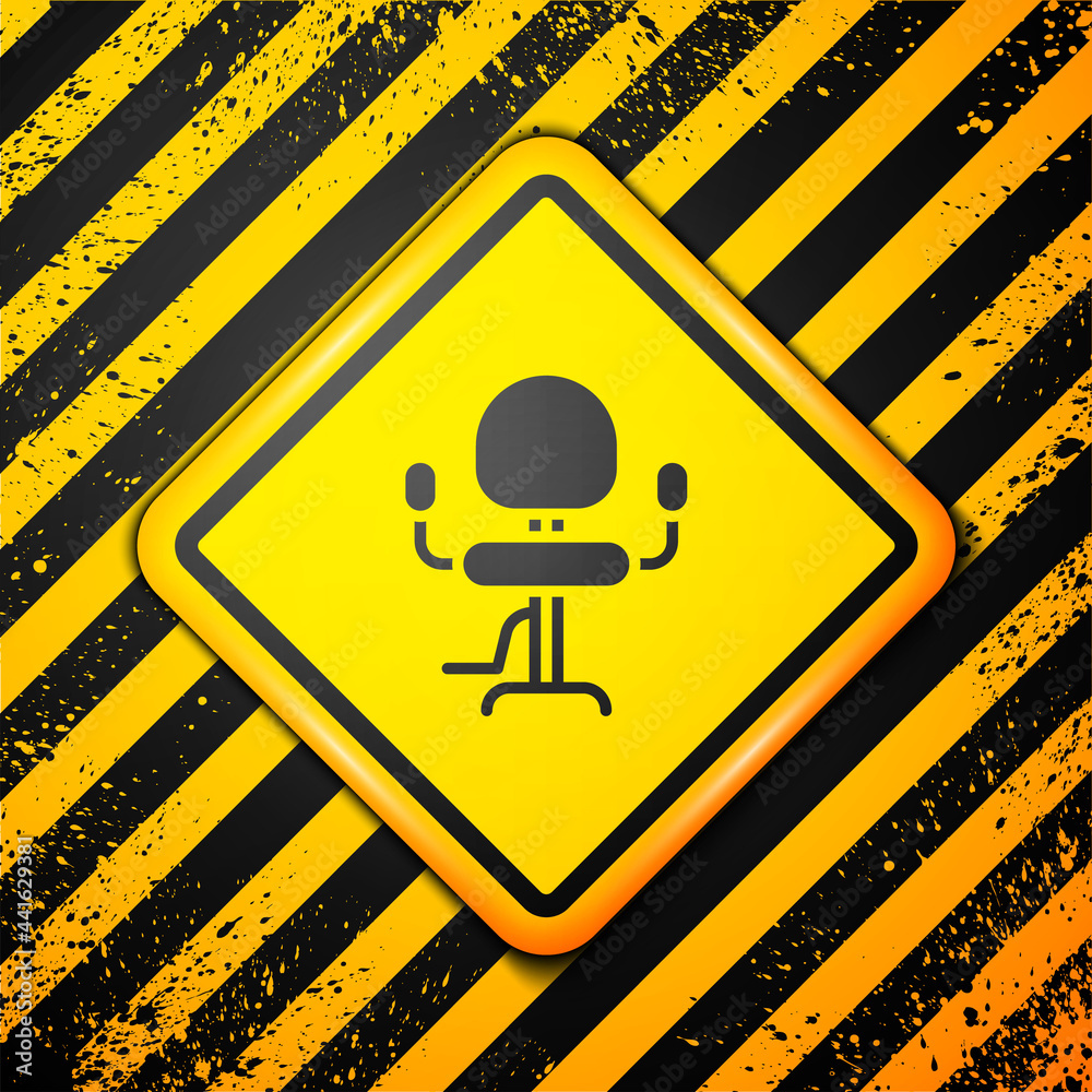 Black Barbershop chair icon isolated on yellow background. Barber armchair sign. Warning sign. Vector Black Barbershop chair icon isolated on yellow background. Barber armchair sign. Warning sign. Vector