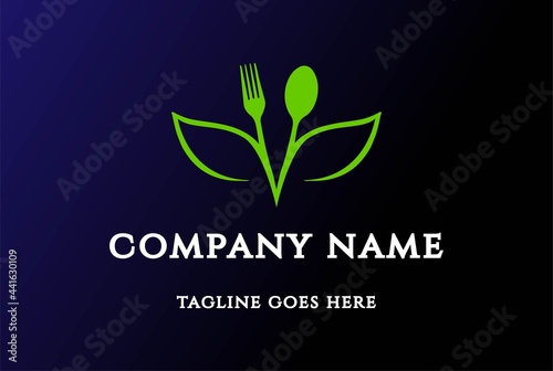 Spoon Fork Plant Leaf Flower Harvest Healthy Vegan Food Logo Design Vector