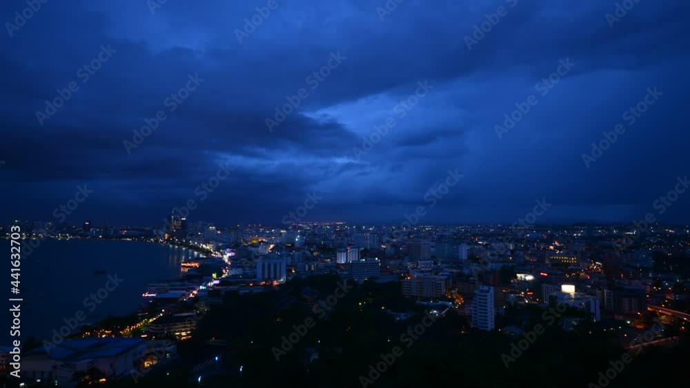 time lapse of clouds over Pattaya city and beach