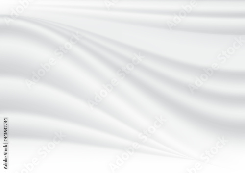 Elegant white abstract background with smooth and soft silk fabric texture. Clean wave and curve graphic. Luxury vector design can use for artwork, wallpaper, cover wedding card, textile product
