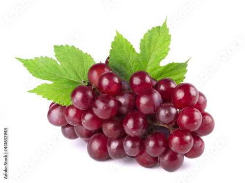 Bunch of ripe sweet red grapes isolated on white background. Fresh berry fruits.