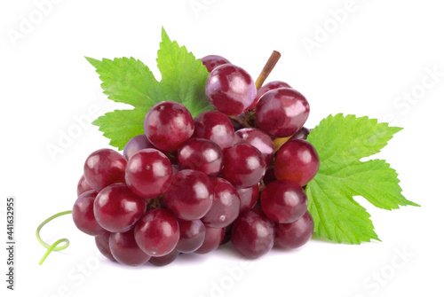 Bunch of ripe sweet red grapes isolated on white background. Fresh berry fruits.