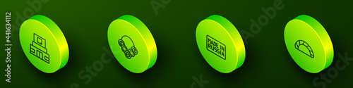 Set Isometric line Mausoleum of Lenin, Russian bagels, Made and Dumpling icon. Vector
