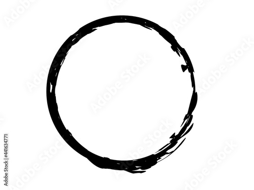 Grunge circle made of black paint.Grunge circle made of black ink using art brush.Grunge oval marking shape.