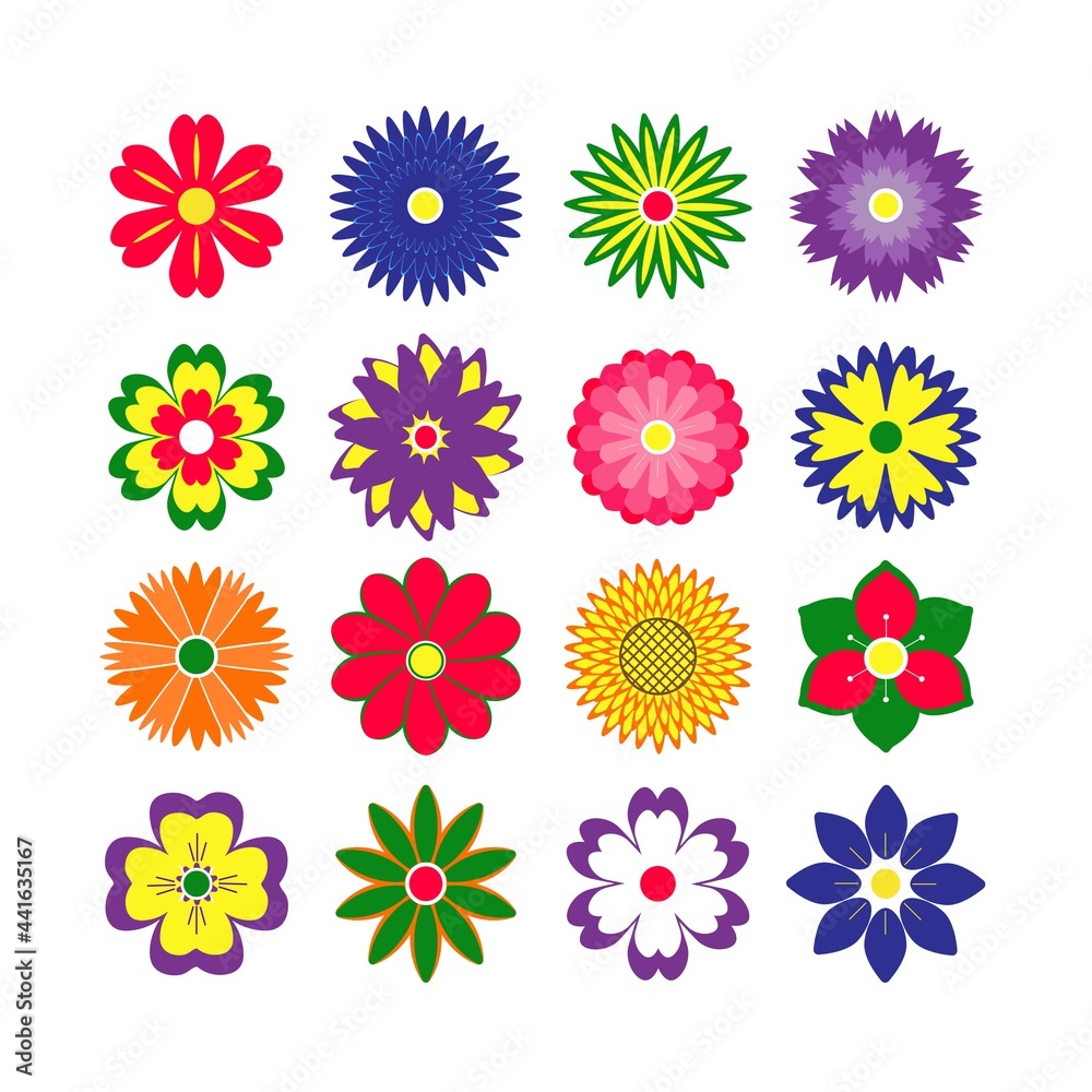 A set of flowers for stickers, labels, gift paper.