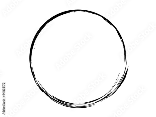 Grunge circle made of black ink.Grunge thin circle made with artistic brush.