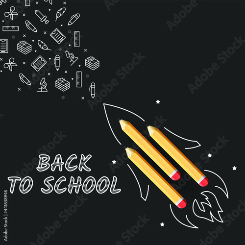 Abstract Green 1 September Back To School Education Student Icons Rocket Pencils Knowledge Day Background Vector Design Style For Poster Or Postcard