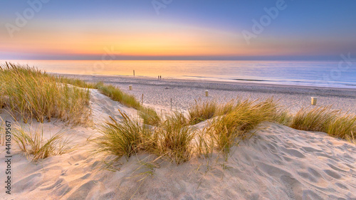 Fotografija Sunset View over ocean from dune in Zeeland