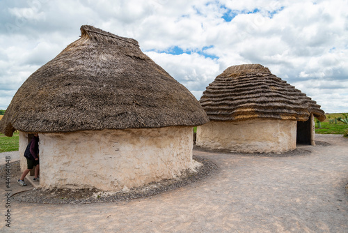 Stonehenge traditional mud hut replica, in England