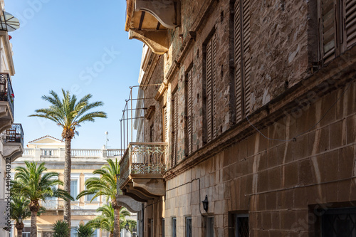 Fototapeta Naklejka Na Ścianę i Meble -  Buildings with balconies at Ermoupolis, Syros island, Cyclades, Greece.