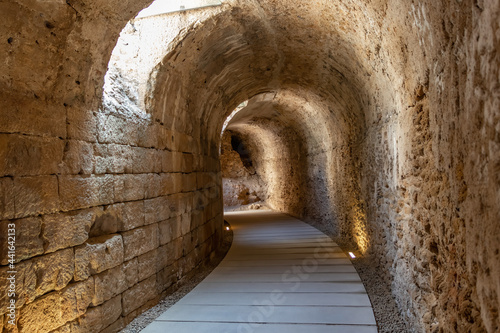 Gallery under the steps of the Roman Theater of Cádiz. It was discovered in 1980 during excavations. It is the second largest theater in Roman Hispania, surpassed only by Córdoba by a few meters