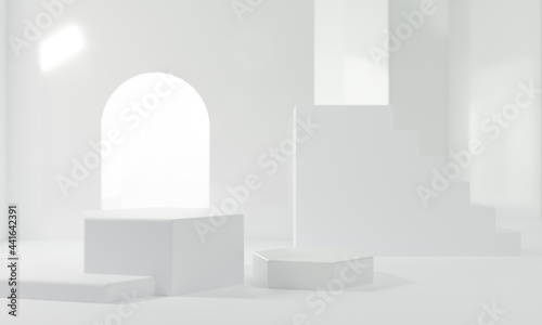 3d rendering illustration of background abstract pedestal board, art display mockup product decoration stand wallpaper