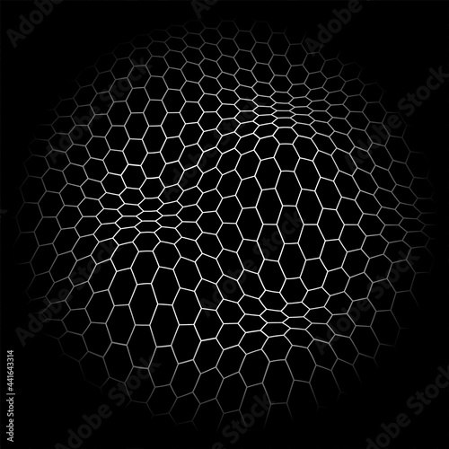 black and white dynamic hexagonal wave, optical illusion wave, speaker grille background, vector illustration