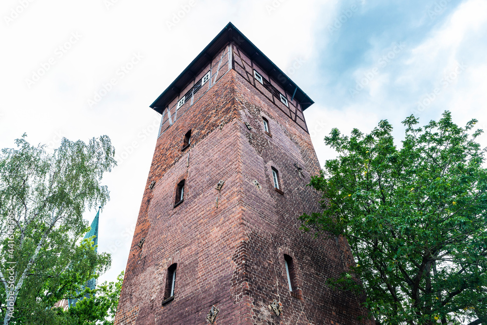 Old brick medieval tower in Lunenburg, Germany