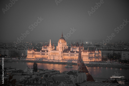 Budapest's majestic parliament lighting up the night.