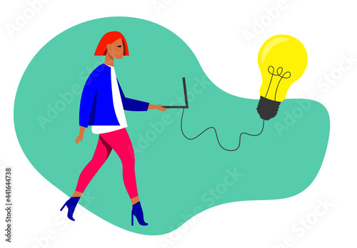 Woman working creatively  light bulb moment  stay at home vector illustration