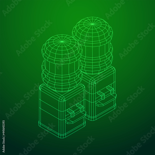 Water cooler with full bottle. Refreshment office concept. Wireframe low poly mesh vector illustration
