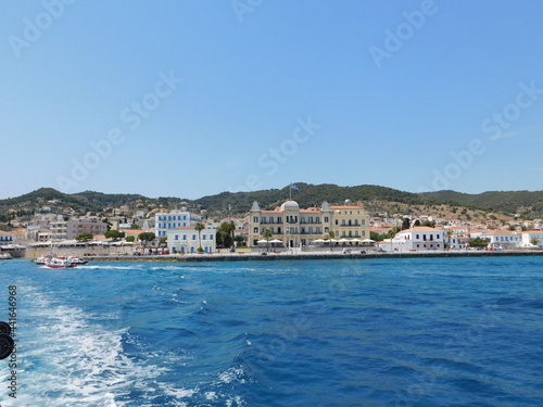 View of the coast of the island of Spetses, in Greece