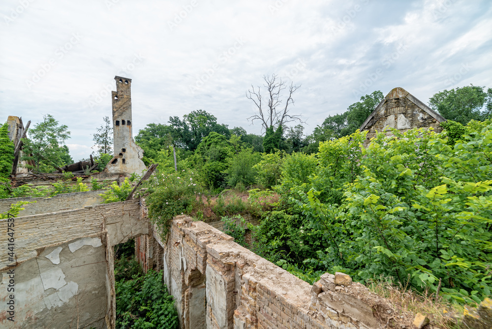 Aleksa Santic, Serbia - June 06, 2021: The abandoned Fernbach Castle, also known as Baba Pusta, was built in 1906 by Karol Fernbach for his own needs.