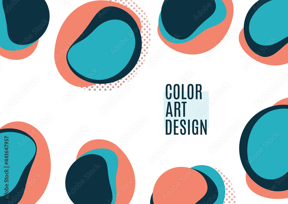Abstract dynamic composition of overlapping rounded shapes and dots. Modern style geometric background, minimalistic design element. Vector Abstract dynamic composition of overlapping rounded shapes and dots. Modern style geometric background, minimalistic design element. Vector