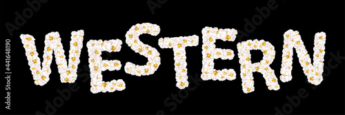 Western lettering consisting of air popcorn. Movie genres. Vector illustration