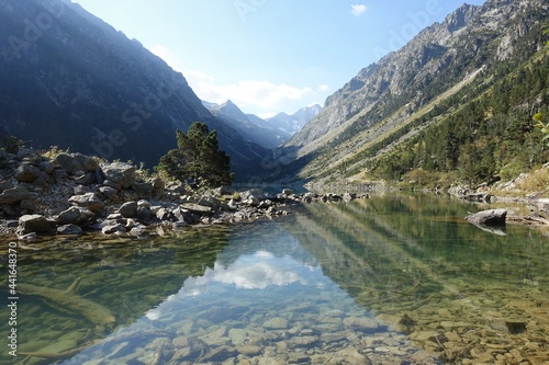 Picture of a mountain lake in the french pyrenees taken during a hike in the summer.