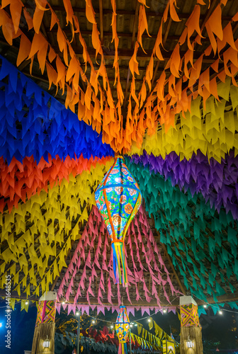 Colorful flags and decorative balloon for the Saint John party, which takes place in June in northeastern Brazil.
