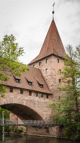 Medieval tower with bridge in Old town of Nuremberg