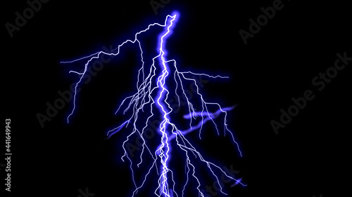 Realistic lightning isolated on black. Abstract background dangerous storm. Royalty high-quality free stock Abstract Blue Lightning on Black Background. Power Energy Charge Thunder Shock