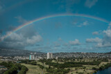 Rainbow over Ala Wai Golf Course. Ala Wai Canal. Waikiki, Honolulu, Oahu, Hawaii. 