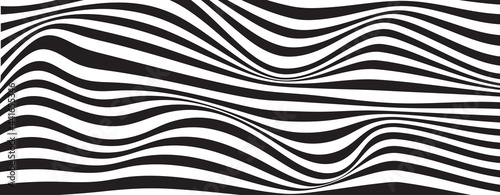 Abstract op art black and white lines in hyper 3D perspective vector illustration