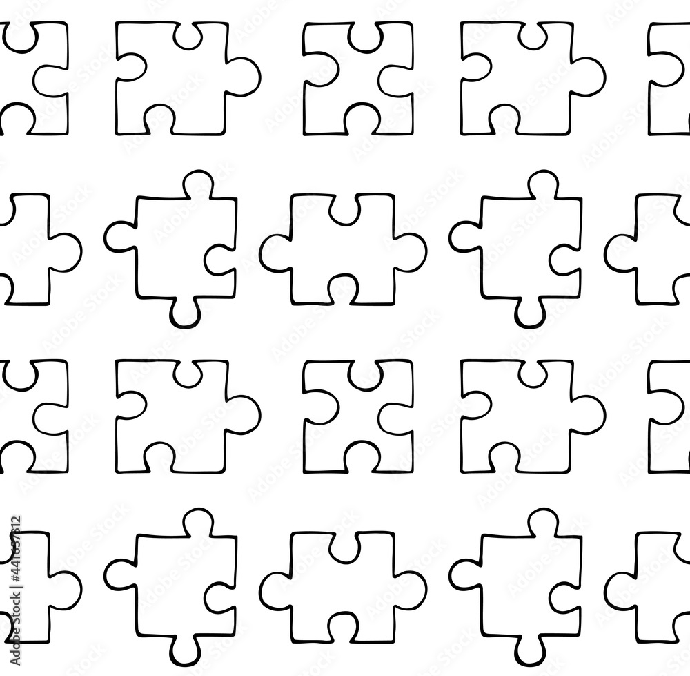 Vector seamless pattern of hand drawn doodle sketch puzzle pieces isolated on white background Vector seamless pattern of hand drawn doodle sketch puzzle pieces isolated on white background