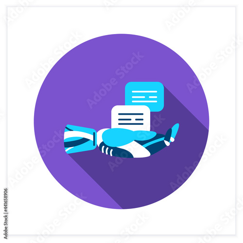 Voice to text flat icon. Robot hand and message. Automatic speech to text processing technology. Isolated vector illustration