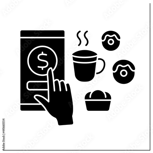Donations glyph icon. Digital money for services in cafes. Tips for delicious food and drinks. Virtual tips concept. Filled flat sign. Isolated silhouette vector illustration