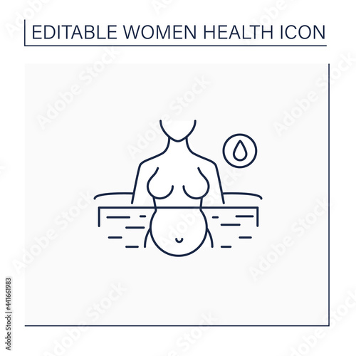 Water birth line icon. Birthing in special bath or pool. Less painful childbirth. Woman health concept. Isolated vector illustration.Editable stroke