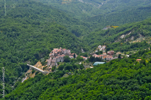 Panoramic view of Belmonte del Sannio  a village in the mountains of the Molise region in Italy.
