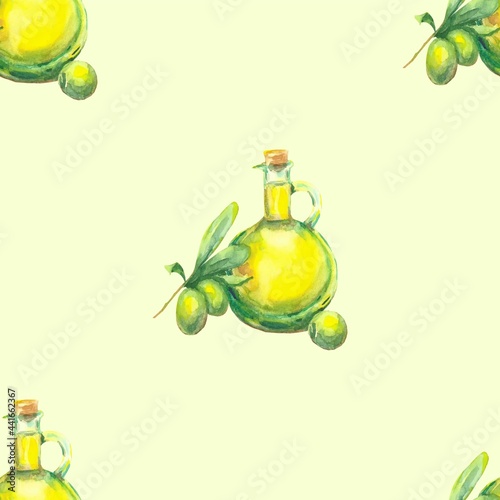 Olives fruit, branch, tree and olive oil bottle pattern. Hand drawn vector illustrations. Olives fruit, branch, tree and olive oil bottle pattern. Hand drawn vector illustrations, bottle for olive oil