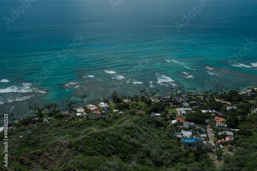 Ocean view from Summit of Diamond Head Crater, Honolulu, Oahu, Hawaii 