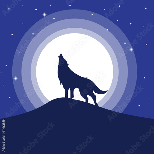 Lonely wolf howling to full moon vector image
