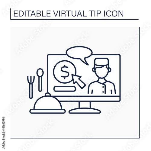 Donations line icon. Digital tips for chefs. Reward for delicious food. Compliment from customer.Virtual tips concept. Isolated vector illustration. Editable stroke